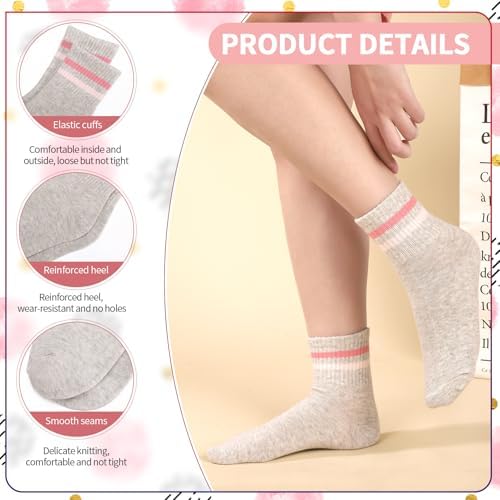 Zuimei 6 Pairs Kids Socks Junior Cotton School Sports Socks Crew Athletic Sock With Retro Stripes Hearts Casual Stretchy Sock For Girls And Boys 6-12 Years(Hearts Stripe)