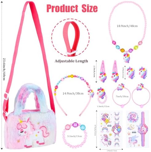 Zuimei Unicorn Jewellery Set For Girls - Crossbody Bag Handbag Bracelets Necklaces & More - Ages 2-8 Girls Birthday Presents