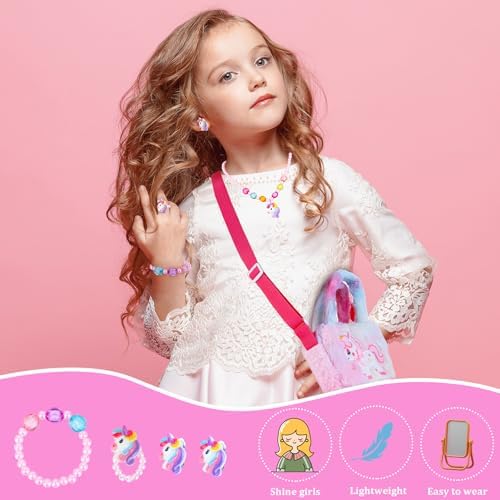 Zuimei Unicorn Jewellery Set For Girls - Crossbody Bag Handbag Bracelets Necklaces & More - Ages 2-8 Girls Birthday Presents