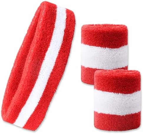 Zulbceo Kids Sweatbands Headband Wristband Set - Headband Wrist Striped Sweatbands Terry Cloth Wristband Athletic Exercise Basketball and Headbands Moisture Wicking Sweat Absorbing Head Band