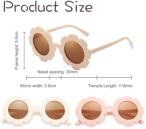 Zyael Toddler Sunglasses - 4 Pairs Flower Kids Round Sunglasses Colorful Fashion Glasses Cute Sunflower UV 400 Protection Flexible Frame For Boys Girls Outdoor Sports