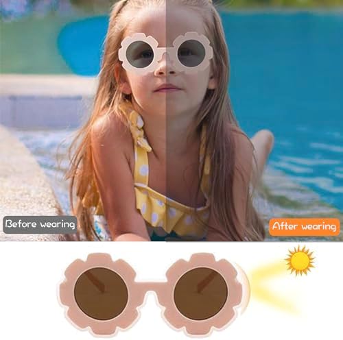 Zyael Toddler Sunglasses - 4 Pairs Flower Kids Round Sunglasses Colorful Fashion Glasses Cute Sunflower UV 400 Protection Flexible Frame For Boys Girls Outdoor Sports