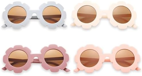 Zyael Toddler Sunglasses - 4 Pairs Flower Kids Round Sunglasses Colorful Fashion Glasses Cute Sunflower UV 400 Protection Flexible Frame for Boys Girls Outdoor Sports