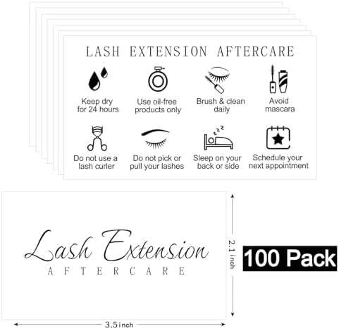 100 Pack Lash Aftercare Extension Care Cards Lash Extension Aftercare Instructions Cards 3.5 X 2.1 Inch Lash Lift And Tint Aftercare Card For Lash Tech Essentials Lash Tech Supplies Lash Aftercare Kit