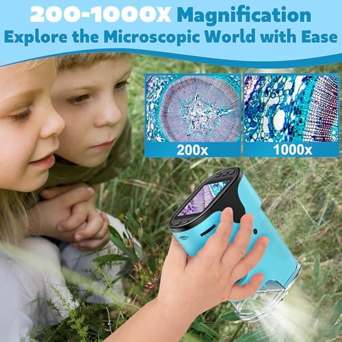 1000X Pocket Microscope For Kids - 4K 2.0" Screen Digital Mini Scope With Slides Kit Rechargeable Lab Handheld Portable Microscopes For Kids 4-12 Students Teens