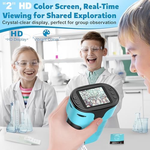 1000X Pocket Microscope For Kids - 4K 2.0" Screen Digital Mini Scope With Slides Kit Rechargeable Lab Handheld Portable Microscopes For Kids 4-12 Students Teens