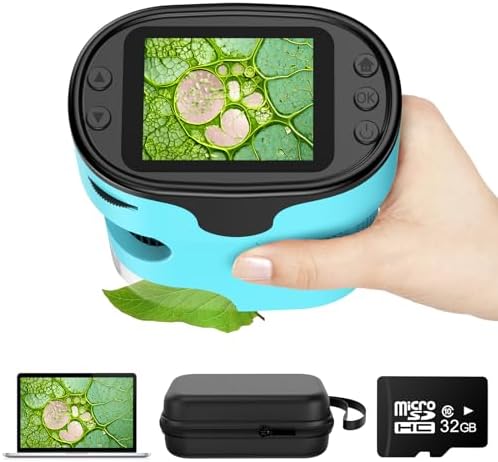 1000X Pocket Microscope for Kids - 4K 2.0" Screen Digital Mini Scope with Slides Kit Rechargeable Lab Handheld Portable Microscopes for Kids 4-12 Students Teens