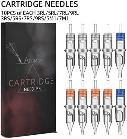 100pcs Mixed Tattoo Cartridge Needles ATOMUS Assorted Disposable Sterilized Tattoo Needle Cartridges Round Liner Shader Flat Magnum 3RL 5RL 7RL 9RL 3RS 5RS 7RS 9RS 5M1 7M1 For Tattoo Machine