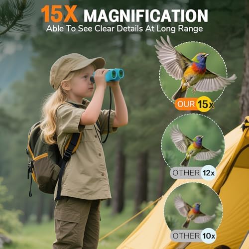 15x25 Kids Binoculars Aurosports Compact Shockproof Binoculars For Kids 3-12 High Resolution Binoculars For Hiking Camping Bird Watching Travel Hunting Perfect Birthday Presents Gifts (Blue)