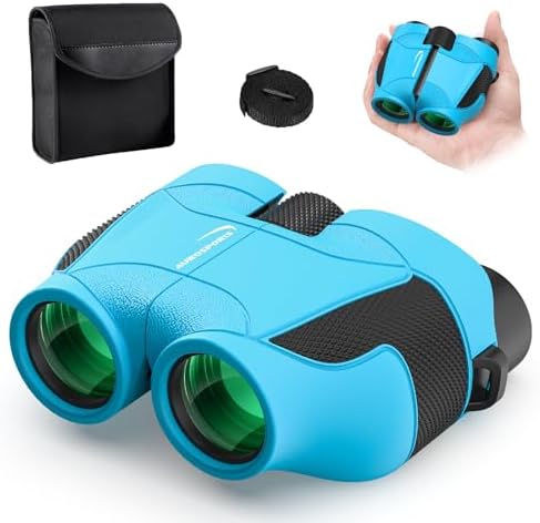 15x25 Kids Binoculars Aurosports Compact Shockproof Binoculars for Kids 3-12 High Resolution Binoculars for Hiking Camping Bird Watching Travel Hunting Perfect Birthday Presents Gifts (Blue)