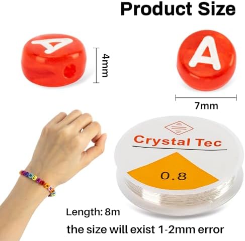 1900 Pcs 7 Colors Round Letter Beads For Bracelets - Sukh 4×7 Mm Alphabet Number Letter Beads Bulk With 1 Roll Elastic String For Jewelry Making DIY Bracelets Necklaces Key Chains