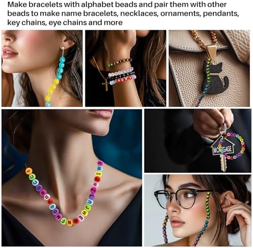 1900 Pcs 7 Colors Round Letter Beads For Bracelets - Sukh 4×7 Mm Alphabet Number Letter Beads Bulk With 1 Roll Elastic String For Jewelry Making DIY Bracelets Necklaces Key Chains