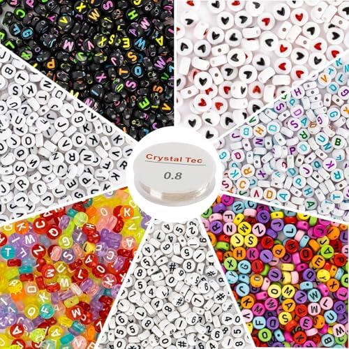 1900 Pcs 7 Colors Round Letter Beads for Bracelets - Sukh 4×7 mm Alphabet Number Letter Beads Bulk with 1 Roll Elastic String for Jewelry Making DIY Bracelets Necklaces Key Chains