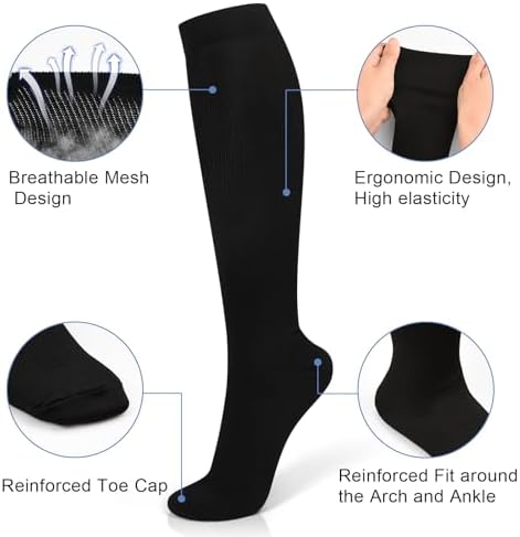 2 Pairs Compression Socks For Women & Men(15-20 MmHg) Compression Stocking For Travel Nurse Running