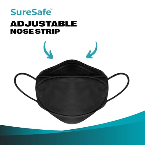 [20 Pack] SURESAFE 3D 5-PLY Contoured Fish Shape Mask For Adult Latex Free Non-Woven Disposable Black Face Mask Comfortable And Easy To Breathe