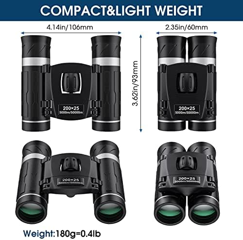 200x25 Compact Binoculars For Adults And Kids High Powered Mini Binoculars With Clear Low Light Vision Waterproof Small Pocket Binoculars For Bird Watching Hunting Travel Concert Camping Cruise