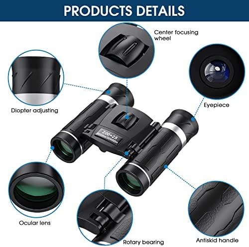 200x25 Compact Binoculars For Adults And Kids High Powered Mini Binoculars With Clear Low Light Vision Waterproof Small Pocket Binoculars For Bird Watching Hunting Travel Concert Camping Cruise