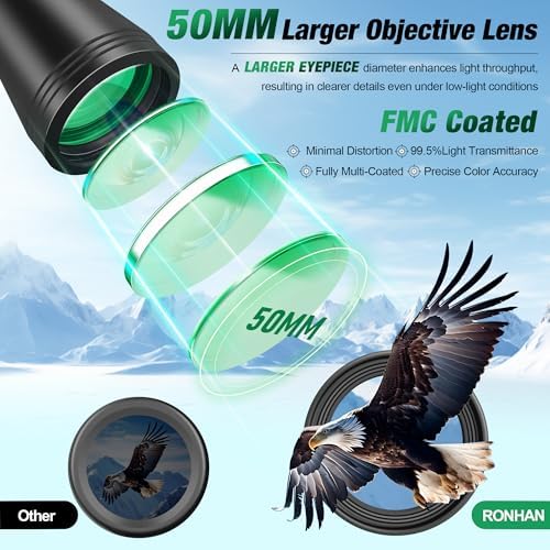 20x50 High Power Military Binoculars Compact HD Professional/Daily Waterproof Binoculars Telescope For Adults Bird Watching Travel Hunting Football-BAK4 Prism FMC Lens-with Case And Strap (20X50)