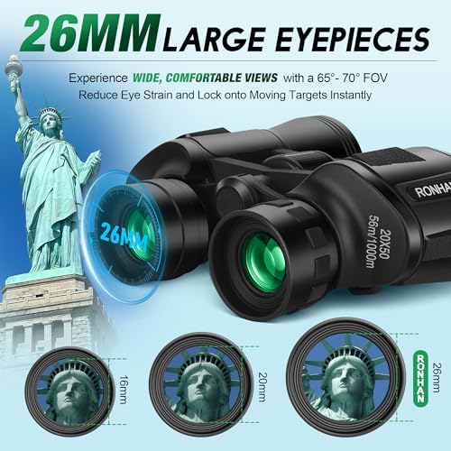 20x50 High Power Military Binoculars Compact HD Professional/Daily Waterproof Binoculars Telescope For Adults Bird Watching Travel Hunting Football-BAK4 Prism FMC Lens-with Case And Strap (20X50)