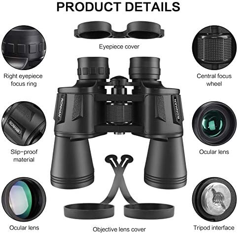 20x50 High Power Military Binoculars Compact HD Professional/Daily Waterproof Binoculars Telescope For Adults Bird Watching Travel Hunting Football-BAK4 Prism FMC Lens-with Case And Strap (20X50)