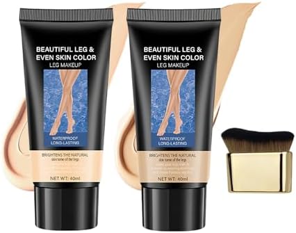 2pcs Body Coverage Perfector Waterproof Leg Makeup Tattoo Cover Up Cream All Over Complexion Perfect With Large Bevel Brush 48H Long Lasting Wear（Light and neutral colors）