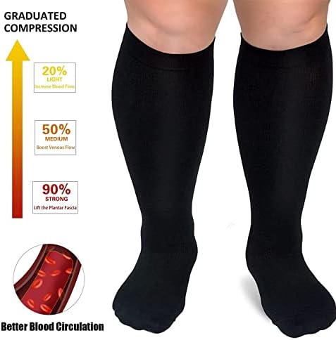 3 Pairs Plus Size Compression Socks (20-30 MmHg) For Women & Men Wide Calf Extra Large Knee High Stockings For Nurses Seniors