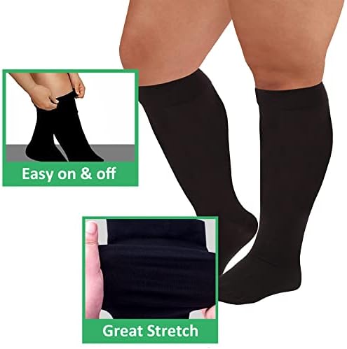 3 Pairs Plus Size Compression Socks (20-30 MmHg) For Women & Men Wide Calf Extra Large Knee High Stockings For Nurses Seniors