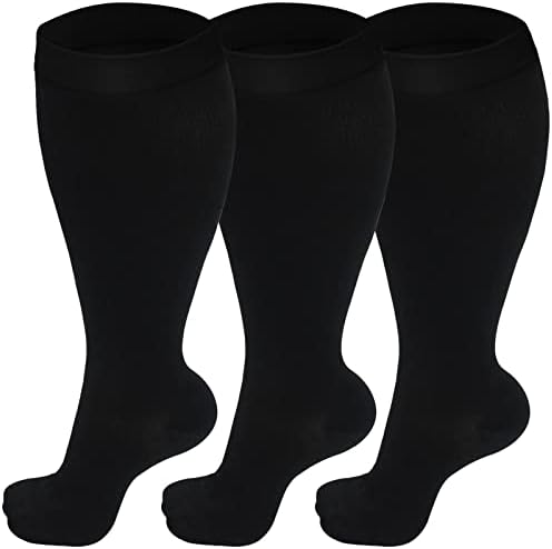 3 Pairs Plus Size Compression Socks (20-30 mmHg) for Women & Men Wide Calf Extra Large Knee High Stockings for Nurses Seniors