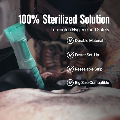 300pcs Tattoo Machine Covers Sealable Type - 2.4×8 Inch Jungle Green Tattoo Pen Covers Machine Bags Sleeves For Cartridge Tattoo Machine - Professional Tattoo Supplies & Accessories