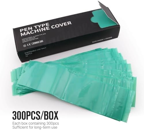 300pcs Tattoo Machine Covers Sealable Type - 2.4×8 Inch Jungle Green Tattoo Pen Covers Machine Bags Sleeves For Cartridge Tattoo Machine - Professional Tattoo Supplies & Accessories
