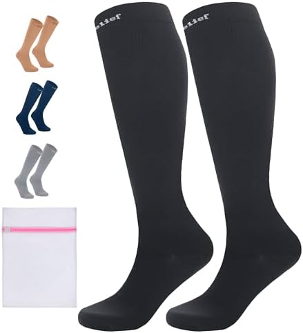 360 RELIEF 2 Pairs Compression Socks for Women & Men - 15-20 mmHg Compression Stocking Best Support for Running Nurse Travel Flying + Laundry Bag
