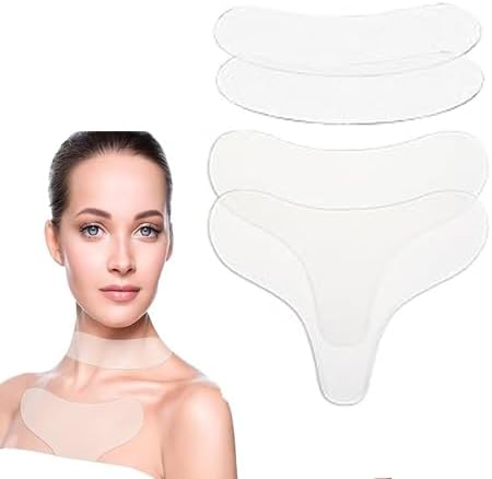 4pcs Reusable Self-Adhesive Silicone Anti-Wrinkle Pads for Chest Neck Décolletage & Forehead – for Night Treatment While Sleeping to Smooth Tighten Skin and Reduce Wrinkles for Women & Girls