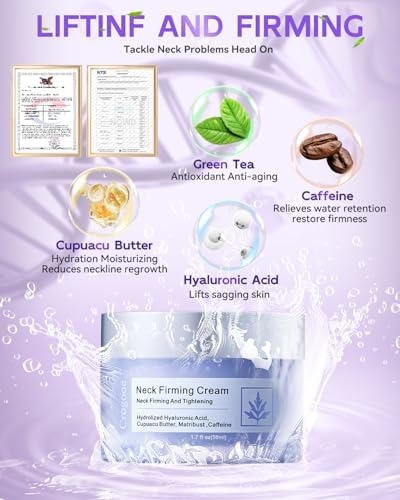 5-IN-1 Neck Firming Cream: [30+ SGS Certified] [Used By Over 1M Fans] Tightening & Firming Neck Cream Lifting Moisturizer For Face Neck & Décolleté For Women