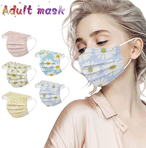 50PC Flower Disposable Face_Masks With Designs For Spring Summer 3-Ply Floral Facemasks With Nose Wire For Women Men (Style-24)