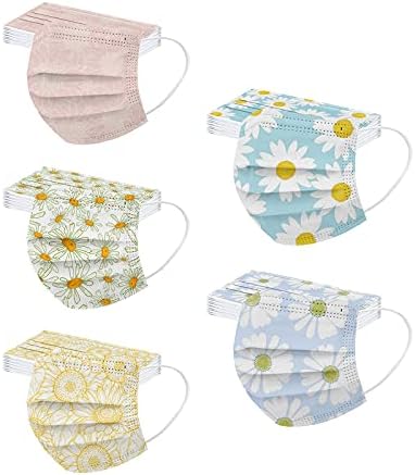 50PC Flower Disposable Face_Masks With Designs For Spring Summer 3-Ply Floral Facemasks With Nose Wire For Women Men (Style-24)