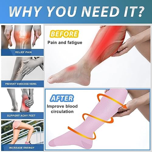 6 Pairs Compression Socks For Women And Men 15-20mmHg Compression Stockings For Swelling Running Hiking Travel Nursing