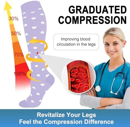 6 Pairs Compression Socks For Women And Men 15-20mmHg Compression Stockings For Swelling Running Hiking Travel Nursing