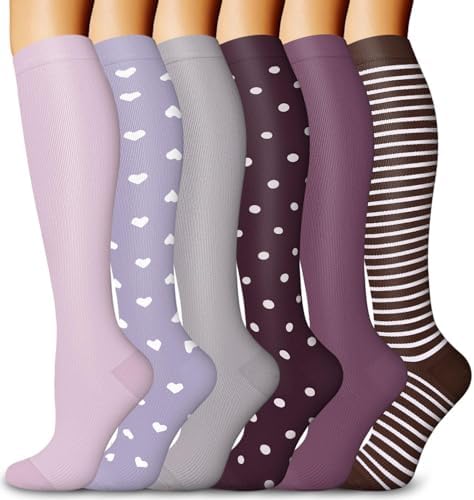 6 Pairs Compression Socks for Women and Men 15-20mmHg Compression Stockings for Swelling Running Hiking Travel Nursing