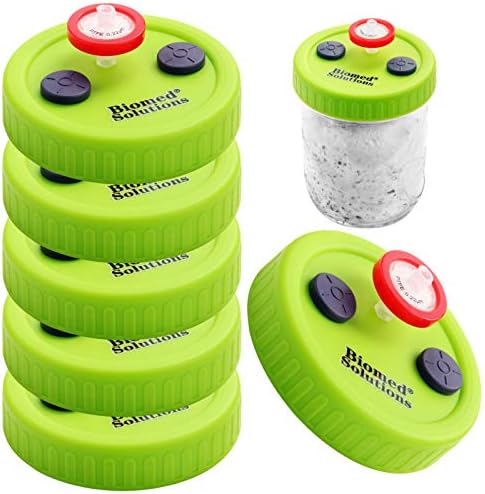 6Pcs Wide Mouth Liquid Culture Lid Food Grade Plastic Grain Spawn Cultivation Mason Jar Lid with 0.22um PTFE Syringe Filter &2pcs 20mm Self Healing Injection Ports For Mushroom Biomed Solutions…