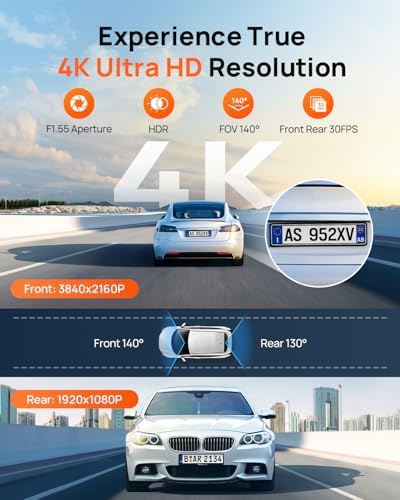 70mai 4K Dash Cam Front And Rear Built In Wi-Fi 6 & GPS Car Camera Super Night Vision ADAS 3'' IPS Screen 24H Parking Mode Time-Lapse Loop Recording With 128GB Card (A800SE)