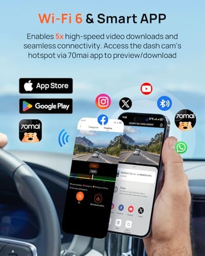 70mai 4K Dash Cam Front And Rear Built In Wi-Fi 6 & GPS Car Camera Super Night Vision ADAS 3'' IPS Screen 24H Parking Mode Time-Lapse Loop Recording With 128GB Card (A800SE)