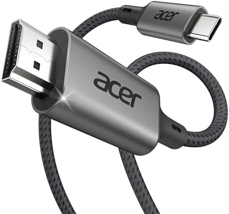 Acer USB C to HDMI Cable 4K 60Hz 6.6FT Crystal-Clear UHD USB Type C to HDMI Cable Thunderbolt 4 3 to HDMI Cord Compatible with iPhone 16 MacBook Pro/Air iPad Pro Surface Book 2 Galaxy S24