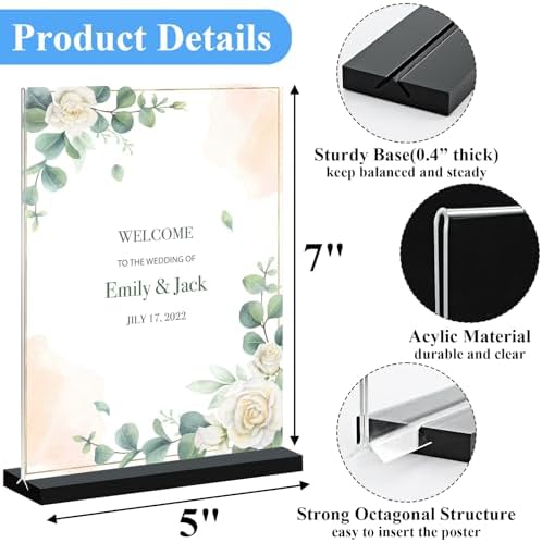 Acrylic Sign Holder 5x7 6-Pack Plastic Clear Vertical Double-Sided Menu Display Stand With Double-Sided Display Perfect For Restaurants Offices Exhibits
