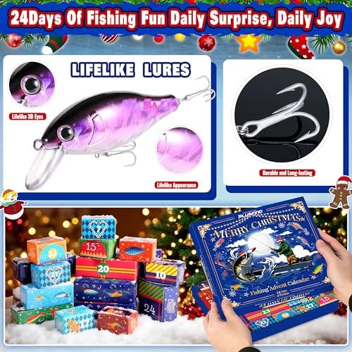 Advent Calendar 2025 Adult Fishing Advent Calendar 24 Days Countdown Fishing Lure Tackle Christmas Gifts For Men Boyfriend Teens Boys