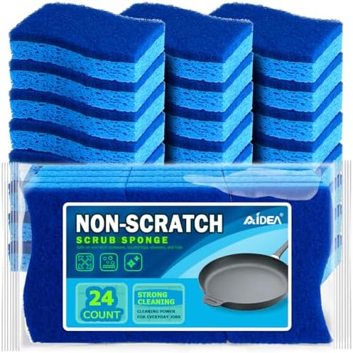 AIDEA-Brite Non-Scratch Scrub Sponge-24Count Sponges for Dishes Cleaning Sponge Cleans Fast Without Scratching Stands Up to Stuck-on Grime Cleaning Power for Everyday Jobs
