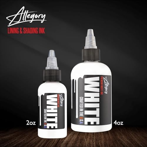 Allegory Premium White Tattoo Ink Pigment-based 2 Oz Bottle Vegan Friendly Made In USA
