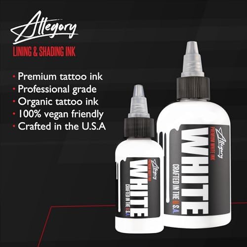 Allegory Premium White Tattoo Ink Pigment-based 2 Oz Bottle Vegan Friendly Made In USA