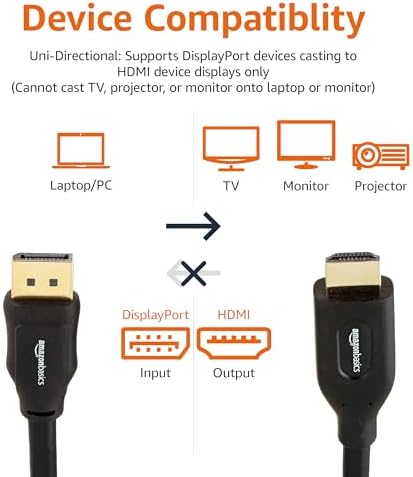Amazon Basics DisplayPort (Source) To HDMI (Display) Cable Uni-Directional 3 Foot Black