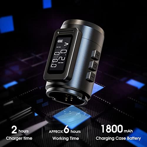 Ambition MARS-U Wireless Tattoo Machine With Adjustable Stroke - Rotary Cartridge Tattoo Machine Pen With 1800mAh Power Coreless Motor Digital LED Display For Professional Tattoo Artist Black