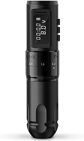 Ambition MARS-U Wireless Tattoo Machine with Adjustable Stroke - Rotary Cartridge Tattoo Machine Pen with 1800mAh Power Coreless Motor Digital LED Display for Professional Tattoo Artist Black